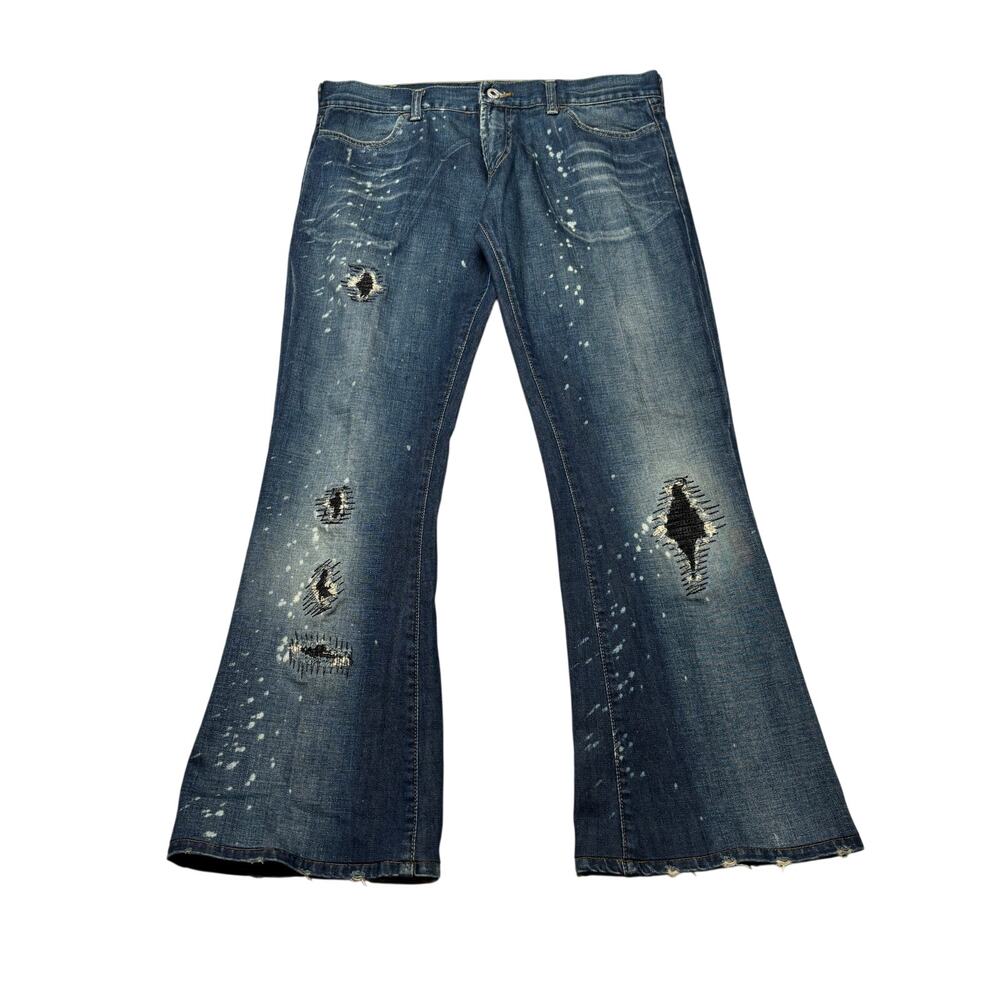 Vintage Y2K Energie Gold Distressed Flare Jeans 34x30.5 Miss Sixty Grunge Italy